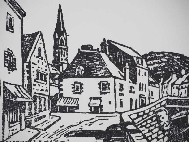 Pierre LEPAGE : Bretagne : Village traditionnel - Gravure sur bois (détail)