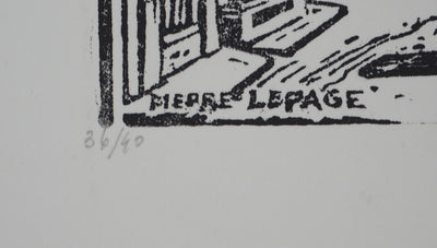Pierre LEPAGE : Bretagne : Village traditionnel - Gravure sur bois (détail)