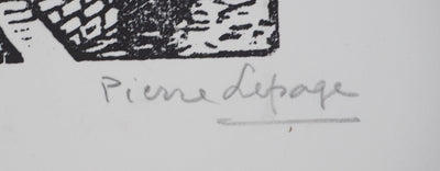 Pierre LEPAGE : Bretagne : Village traditionnel - Gravure sur bois (détail)