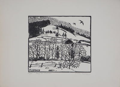 Pierre LEPAGE : Hiver en Bretagne - Gravure sur bois (détail)
