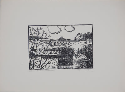 Pierre LEPAGE : Vendée : Viaduc de Saint-Laurent-sur-sèvre - Gravure sur bois (détail)