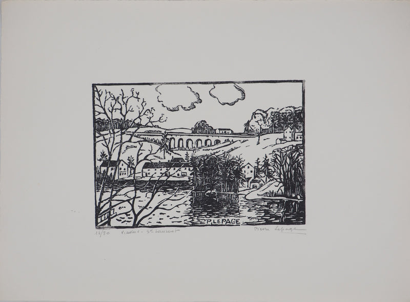 Pierre LEPAGE : Vendée : Viaduc de Saint-Laurent-sur-sèvre - Gravure sur bois (détail)