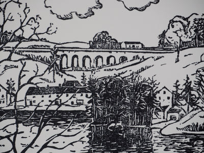 Pierre LEPAGE : Vendée : Viaduc de Saint-Laurent-sur-sèvre - Gravure sur bois (détail)
