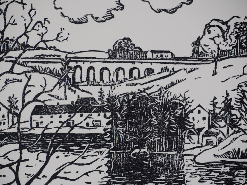 Pierre LEPAGE : Vendée : Viaduc de Saint-Laurent-sur-sèvre - Gravure sur bois (détail)