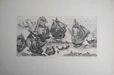 Christian LEPERE : L'Invincible armada - Gravure (détail)