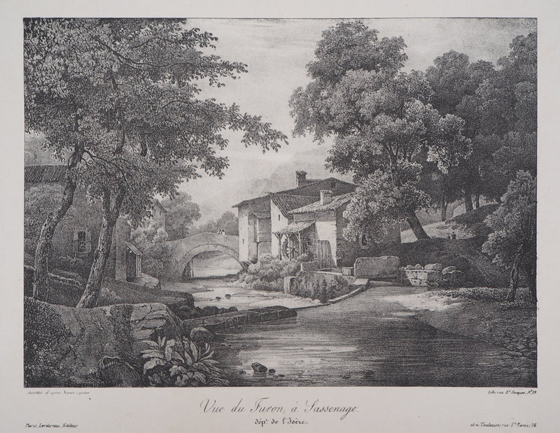 Xavier LEPRINCE : Le moulin à eau (Isère, Furan à Sassenage) - Lithographie