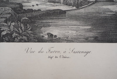 Xavier LEPRINCE : Le moulin à eau (Isère, Furan à Sassenage) - Lithographie (détail)