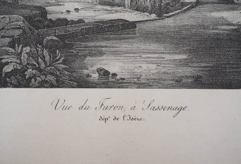Xavier LEPRINCE : Le moulin à eau (Isère, Furan à Sassenage) - Lithographie (détail)