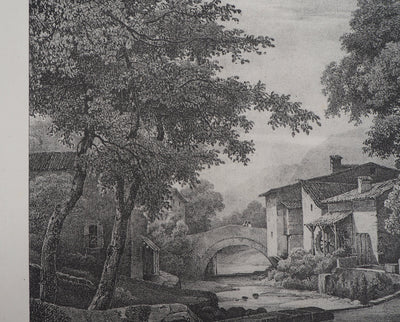 Xavier LEPRINCE : Le moulin à eau (Isère, Furan à Sassenage) - Lithographie (détail)