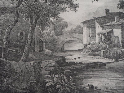Xavier LEPRINCE : Le moulin à eau (Isère, Furan à Sassenage) - Lithographie (détail)