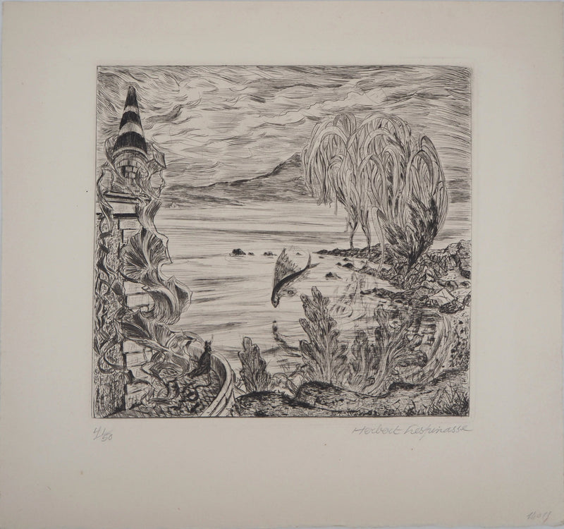 Herbert LESPINASSE : Paysage de conte - Gravure