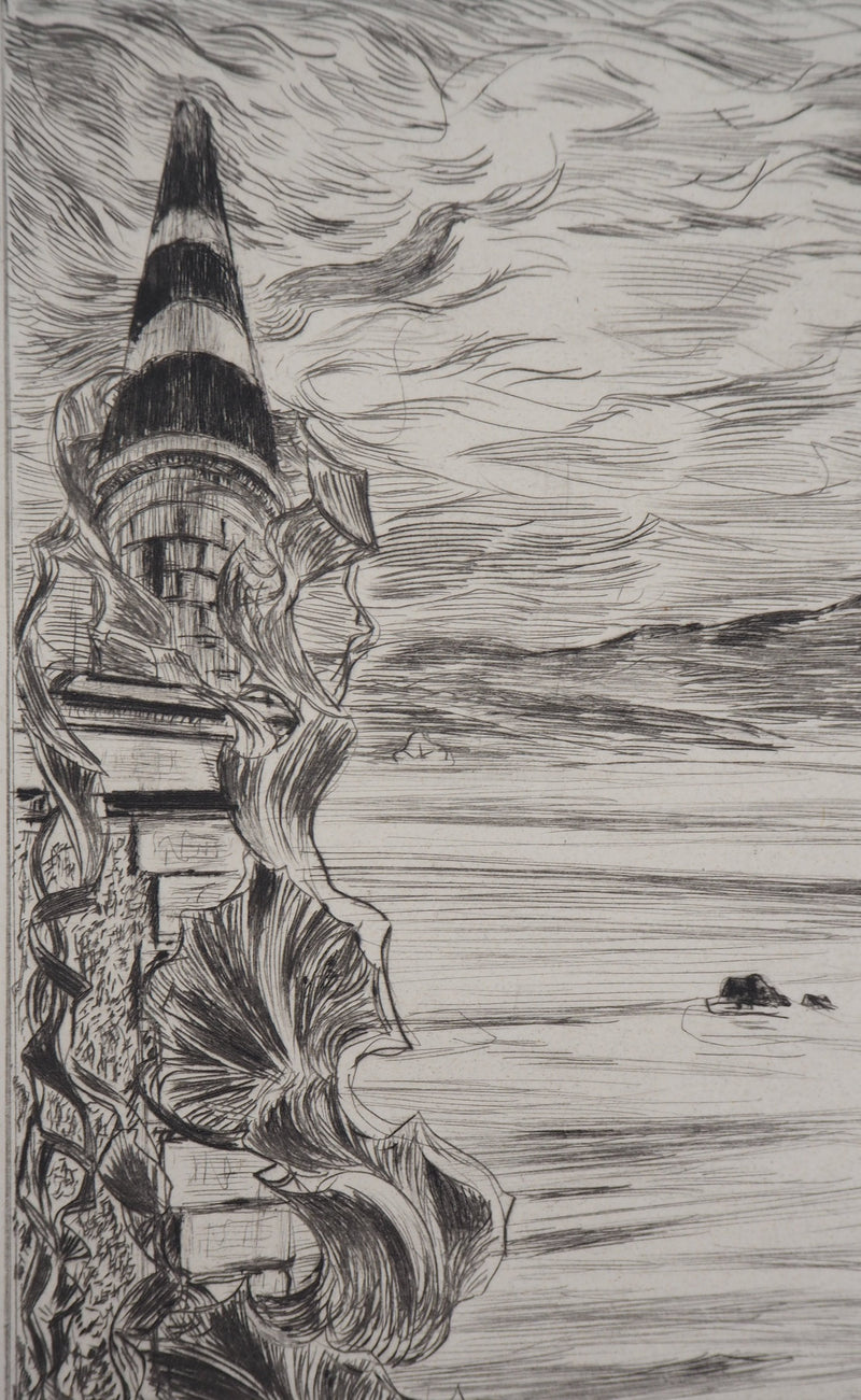 Herbert LESPINASSE : Paysage de conte - Gravure (détail)