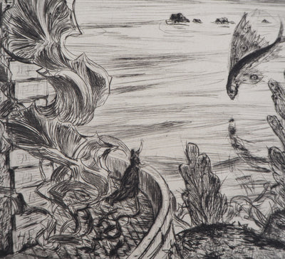 Herbert LESPINASSE : Paysage de conte - Gravure (détail)
