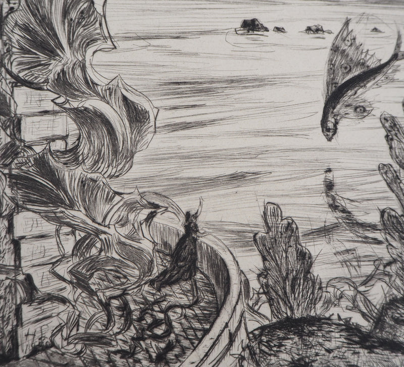 Herbert LESPINASSE : Paysage de conte - Gravure (détail)