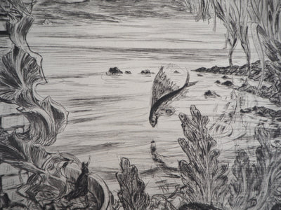 Herbert LESPINASSE : Paysage de conte - Gravure (détail)