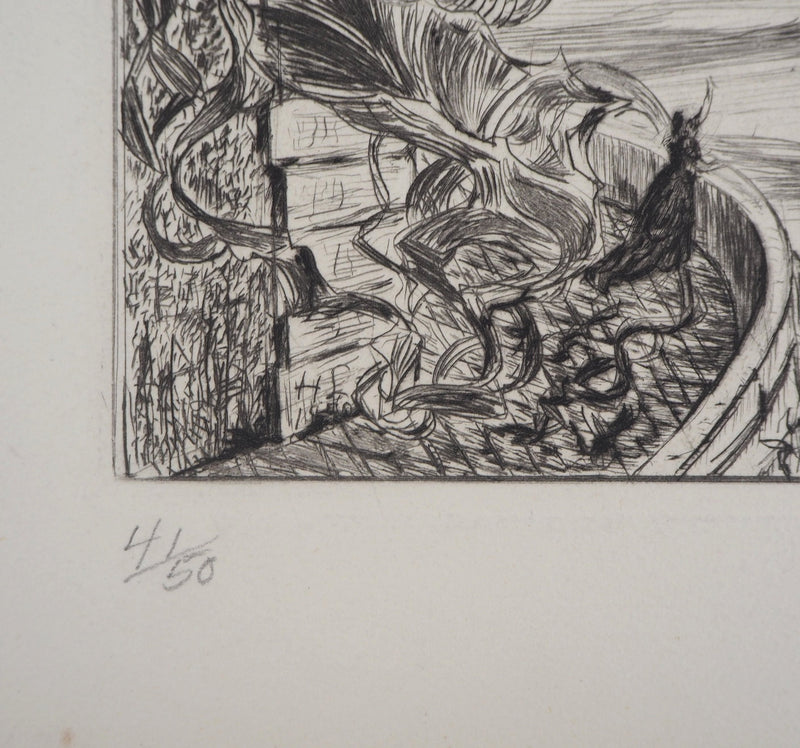 Herbert LESPINASSE : Paysage de conte - Gravure (détail)
