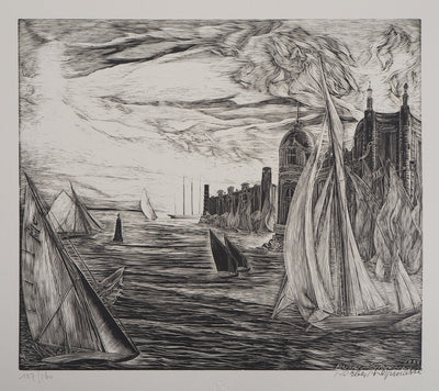 Herbert LESPINASSE : Argosie, Palais au bord de la mer, 1924 - Gravure sur bois