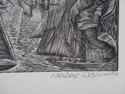 Herbert LESPINASSE : Argosie. Le port, 1922 - Gravure sur bois (détail)