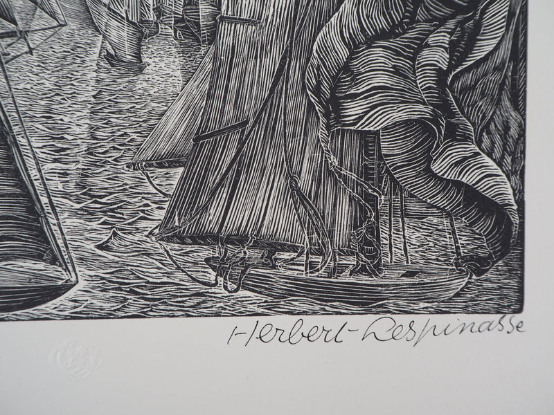 Herbert LESPINASSE : Argosie. Le port, 1922 - Gravure sur bois (détail)
