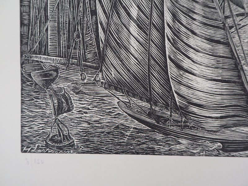 Herbert LESPINASSE : Argosie. Le port, 1922 - Gravure sur bois (détail)