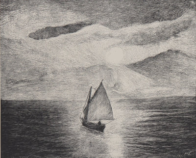 Herbert LESPINASSE : Bateau ivre au clair de lune - Lithographie