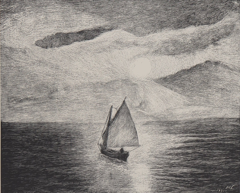 Herbert LESPINASSE : Bateau ivre au clair de lune - Lithographie