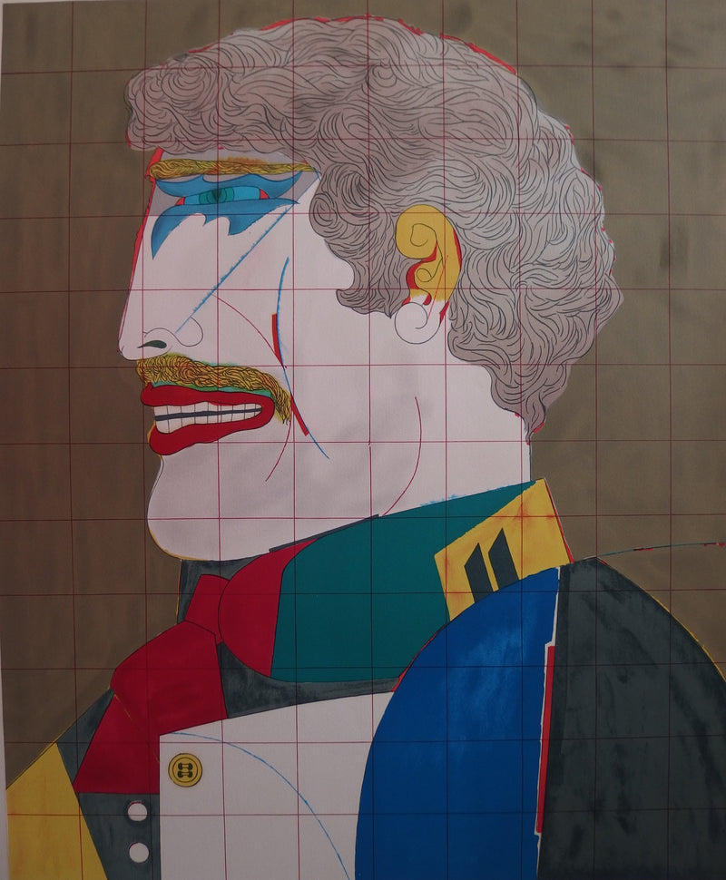 Richard LINDNER : Autoportrait en costume - Lithographie (détail)
