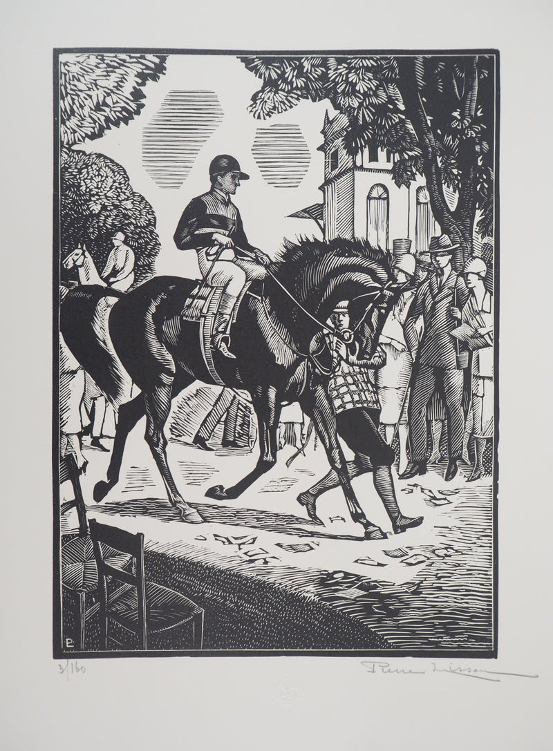 Pierre LISSAC : Jockey avant la course, 1926 - Gravure sur bois