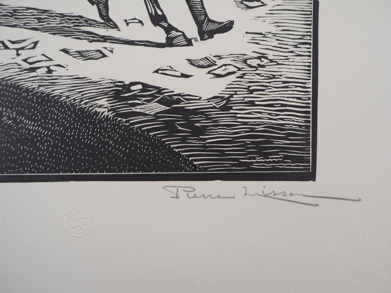 Pierre LISSAC : Jockey avant la course, 1926 - Gravure sur bois (détail)