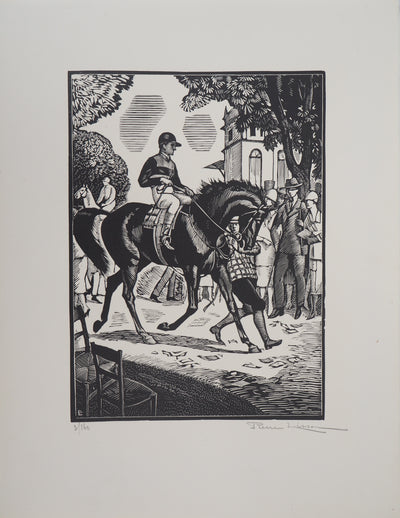 Pierre LISSAC : Jockey avant la course, 1926 - Gravure sur bois (détail)