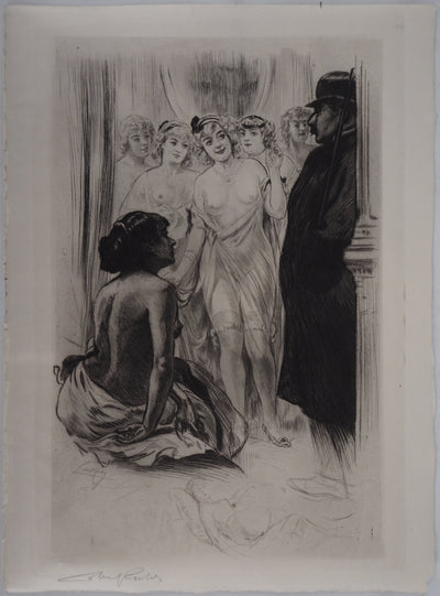 Alméry LOBEL-RICHE : En attendant le client - Gravure (détail)