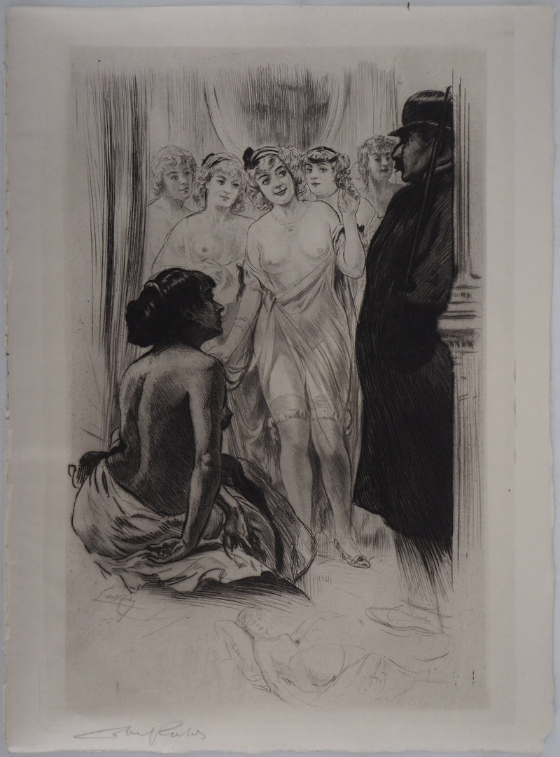 Alméry LOBEL-RICHE : En attendant le client - Gravure (détail)