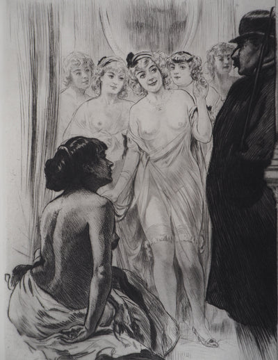 Alméry LOBEL-RICHE : En attendant le client - Gravure (détail)
