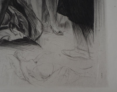 Alméry LOBEL-RICHE : En attendant le client - Gravure (détail)