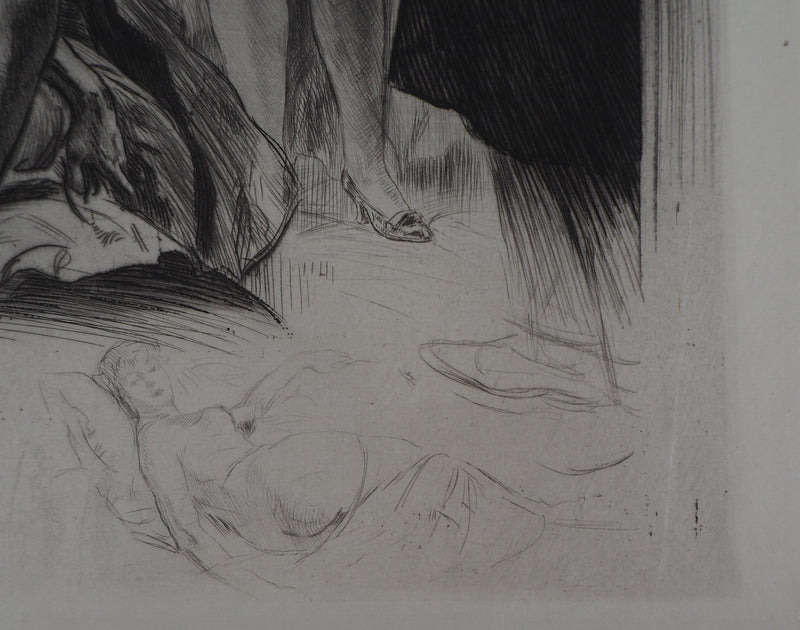 Alméry LOBEL-RICHE : En attendant le client - Gravure (détail)