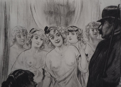 Alméry LOBEL-RICHE : En attendant le client - Gravure (détail)