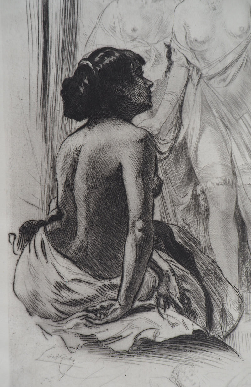 Alméry LOBEL-RICHE : En attendant le client - Gravure (détail)
