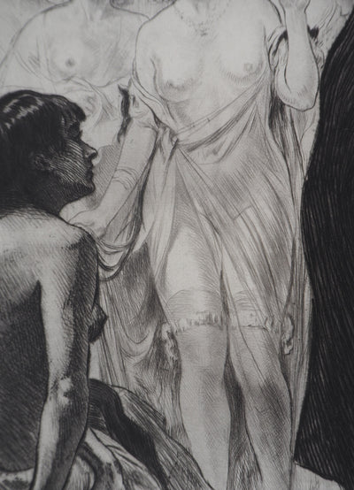 Alméry LOBEL-RICHE : En attendant le client - Gravure (détail)
