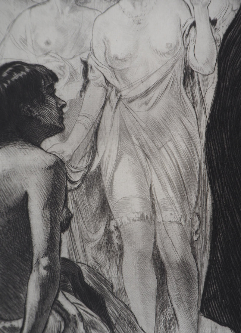 Alméry LOBEL-RICHE : En attendant le client - Gravure (détail)