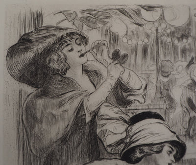 Alméry LOBEL-RICHE : Au cabaret - Gravure (détail)