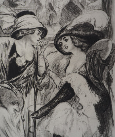 Alméry LOBEL-RICHE : Au cabaret - Gravure (détail)