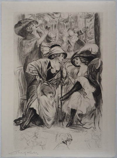 Alméry LOBEL-RICHE : Au cabaret - Gravure (détail)