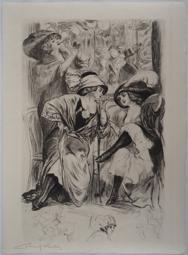 Alméry LOBEL-RICHE : Au cabaret - Gravure (détail)