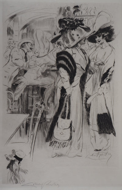Alméry LOBEL-RICHE : Au café - Gravure