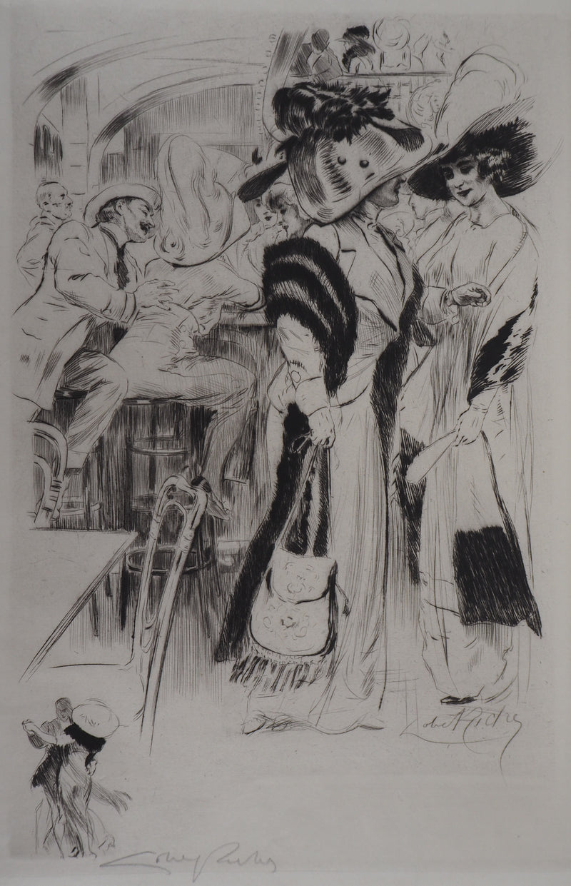 Alméry LOBEL-RICHE : Au café - Gravure