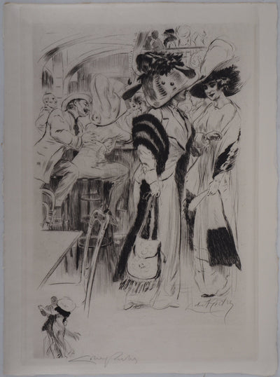 Alméry LOBEL-RICHE : Au café - Gravure (détail)