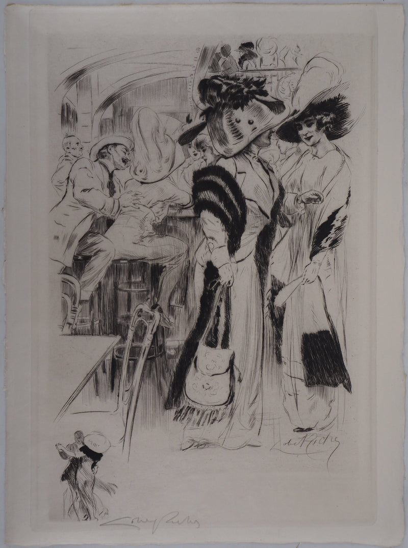 Alméry LOBEL-RICHE : Au café - Gravure (détail)