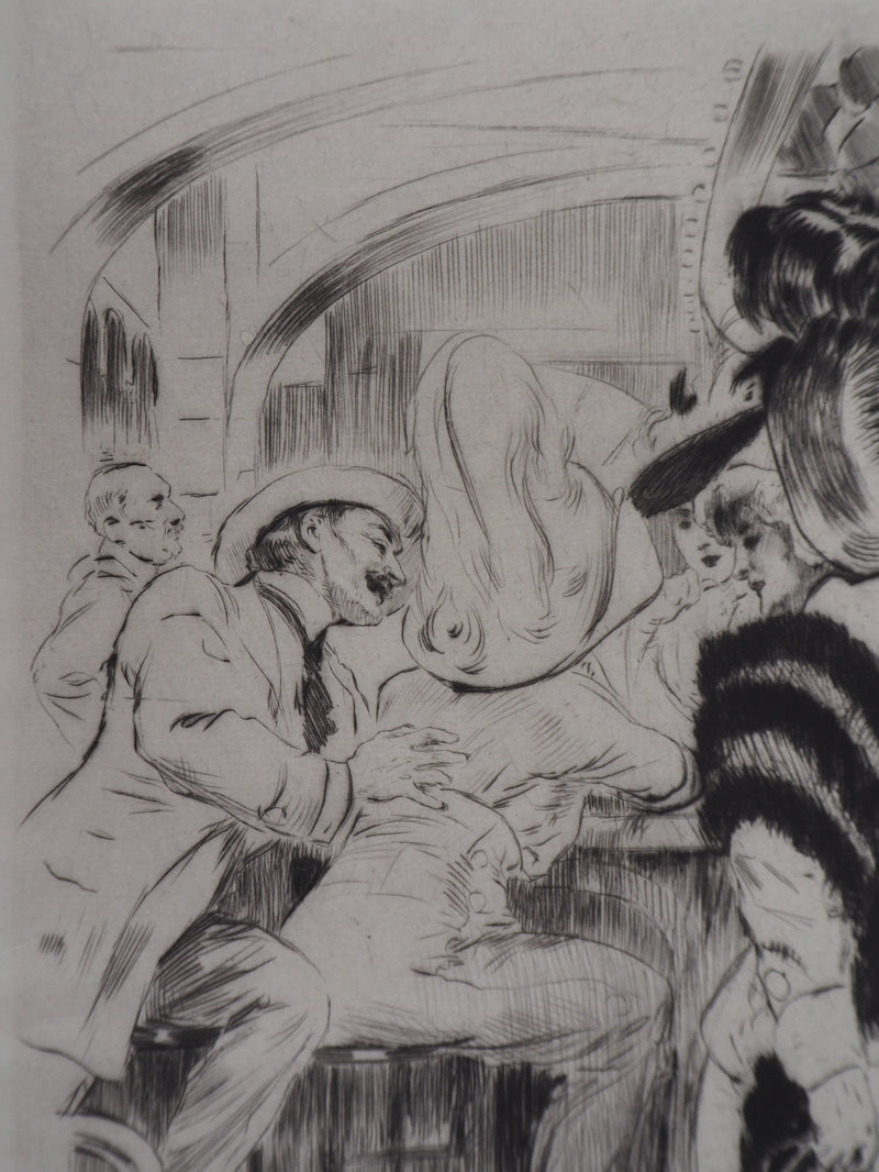 Alméry LOBEL-RICHE : Au café - Gravure (détail)