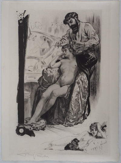 Alméry LOBEL-RICHE : Coiffeur libertin - Gravure (détail)