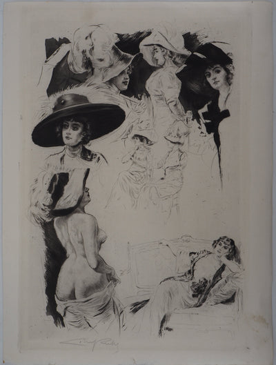 Alméry LOBEL-RICHE : Composition de femmes - Gravure (détail)